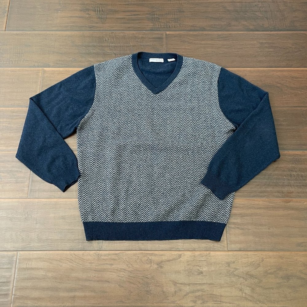 American Blue Men's Pure Cashmere V-Neck Herringbone Sweater Sz Medium NWOT